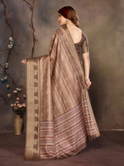 Brown Banarasi Jacquard Abstract Digital Print