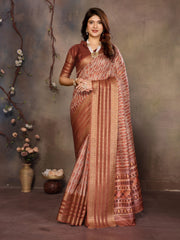 Brown Banarasi Jacquard Geometry Digital Print