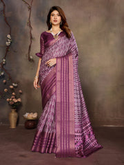 Purple Banarasi Jacquard Geometry Digital Print