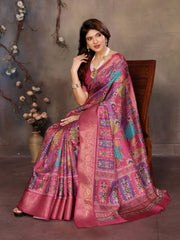 Rani Pink Dola jacquard with Rajasthani jhalak Digital Print Saree