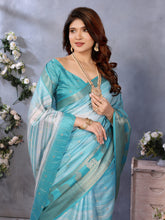 Light Blue Banarasi Jacquard Stripped Pattern Digital print