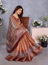 Brown Dola Jacquard Kalamkari Inspired Digital Print