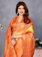 Orange Dola Jacquard Bandhani Floral Digital Print