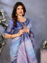 Navy Blue Banarasi Jacquard Stripped Pattern Digital print