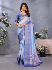 Navy Blue Banarasi Jacquard Stripped Pattern Digital print