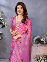 Rani Pink Dola Jacquard Bandhani Floral Digital Print