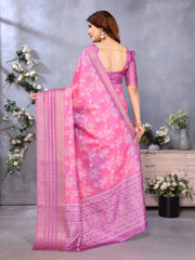 Rani Pink Dola Jacquard Bandhani Floral Digital Print