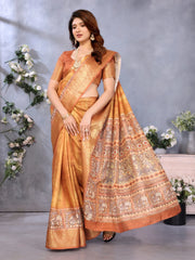 Orange Dola Jacquard Kalamkari Inspired Digital Print