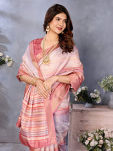 Light Pink Banarasi Jacquard Stripped Pattern Digital print