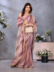 Pink Satin Silk Sequin Embroidery Border Work