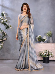 Grey Satin Silk Sequin Embroidery Border Work