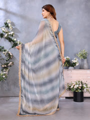 Grey Satin Silk Sequin Embroidery Border Work