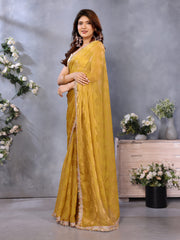 Mustard Yellow Chiffon Checks with Sequin Embroidery Border