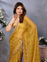 Mustard Yellow Chiffon Checks with Sequin Embroidery Border