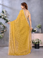 Mustard Yellow Chiffon Checks with Sequin Embroidery Border