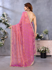 Pink Chiffon Sequin Saree For Engagement