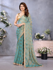 Sea Green Chiffon Checks with Sequin Embroidery Border- best saree look for diwali