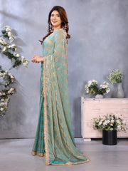 Sea Green Chiffon Checks with Sequin Embroidery Border