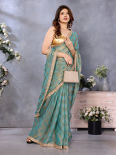 Sea Green Chiffon Checks with Sequin Embroidery Border