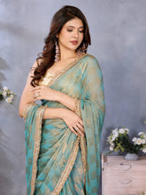 Sea Green Chiffon Checks with Sequin Embroidery Border