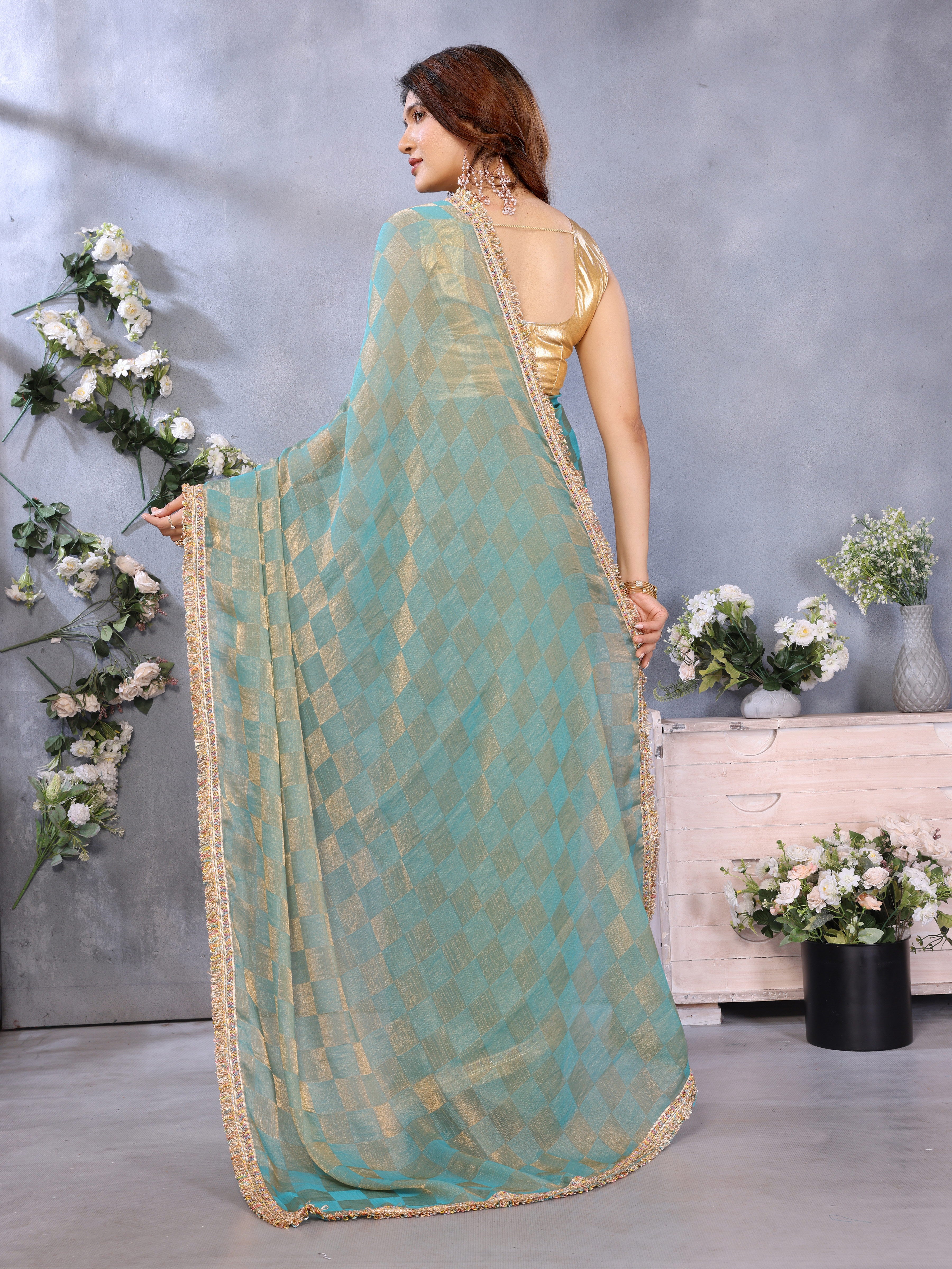 simple engagement saree