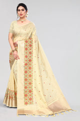 Creamish Yellow Floral Embroidery Saree