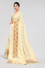 Creamish Yellow Floral Embroidery Saree