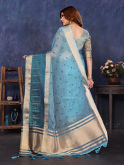 Blue Cotton Tissue Silk Sequence work Saree