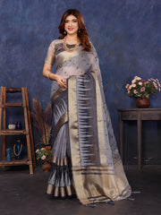 Grey Cotton Tissue Silk Sequence work Saree