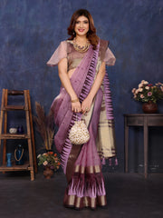 Purple Cotton Tissue Silk Sequence work Saree