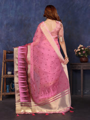 Pink Cotton Tissue Silk Sequence work Saree