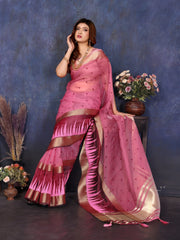 Pink Cotton Tissue Silk Sequence work Saree