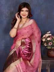 Pink Cotton Tissue Silk Sequence work Saree