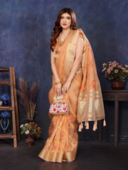 Orange Viscose Thread Work Saree