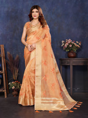 Orange Viscose Thread Work Saree