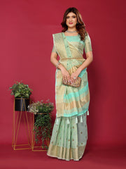 Sea Green Cotton Silk Thread Work Saree