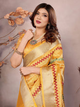 Yellow Kashmiri Zari work Saree