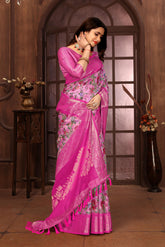 Pink Banarasi Floral print Saree