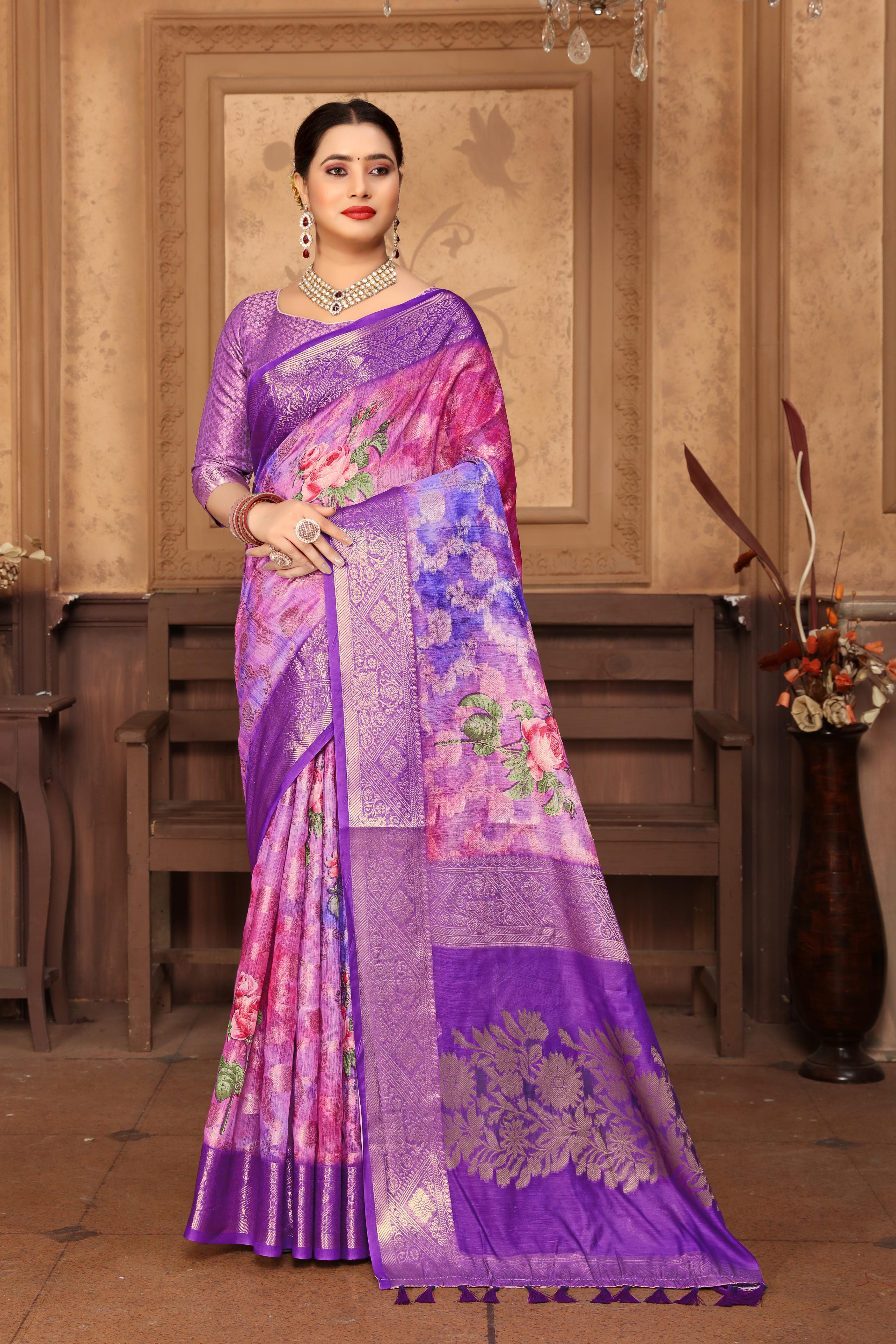 Banarasi tissue silk with digital print