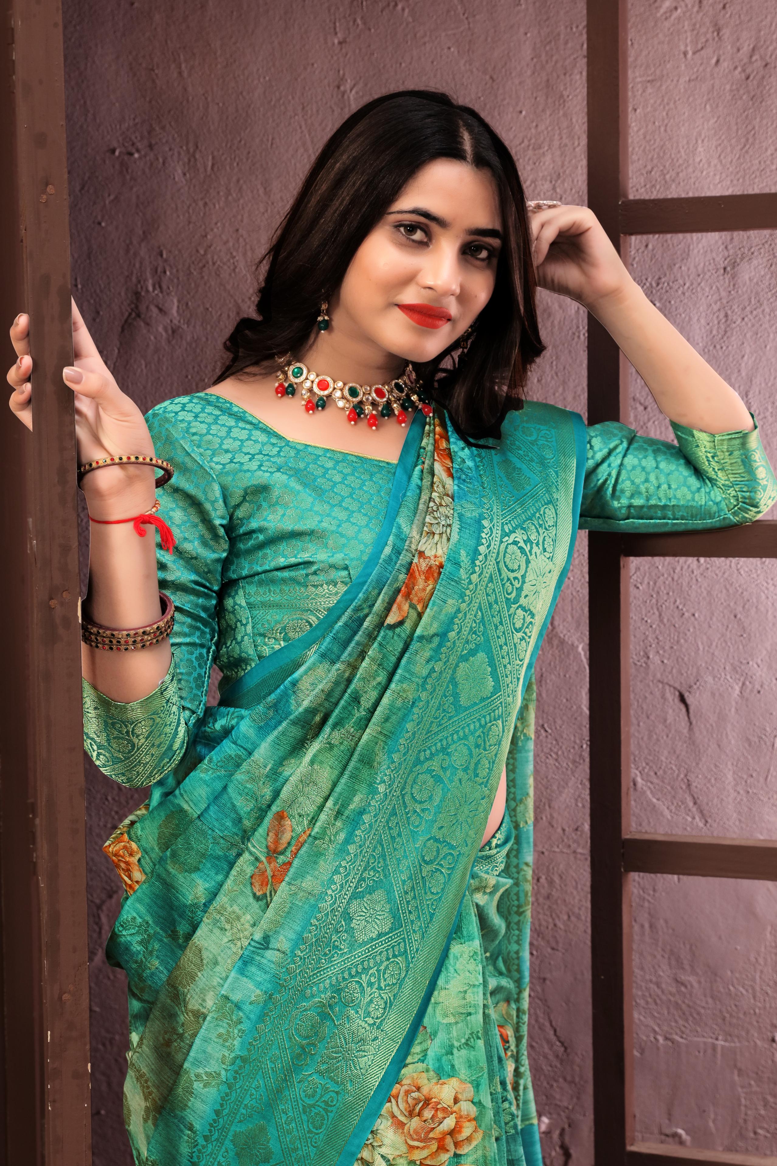 Floral print Banarasi Sarees