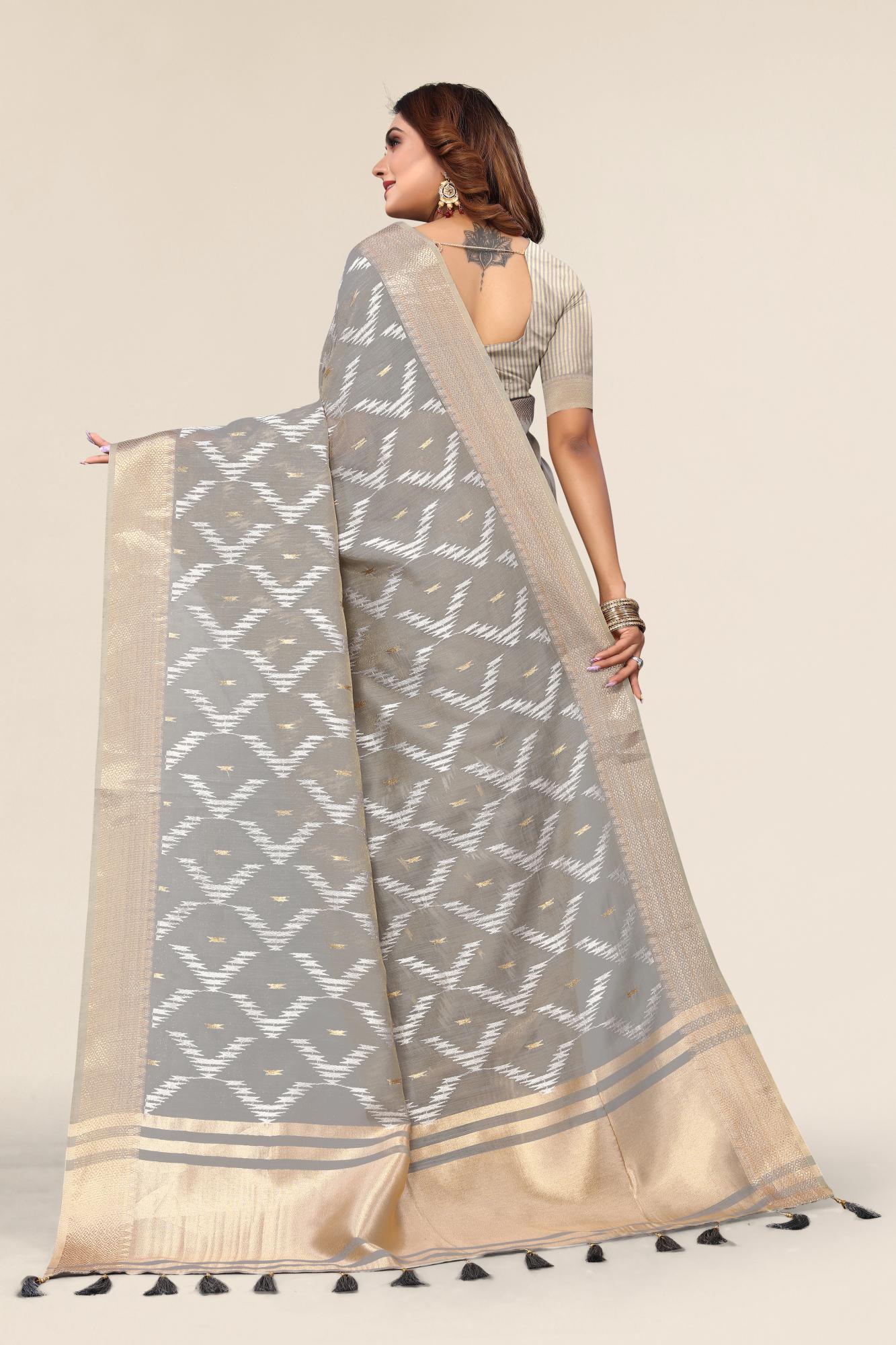 Wedding wear linen saree with tassels