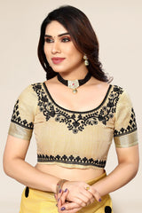 Yellow Color Polka Dot Saree With Blouse Design