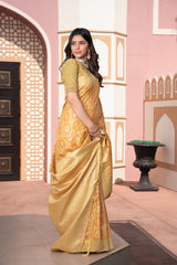 Yellow Color Zari Woven Cotton Saree For Festival
