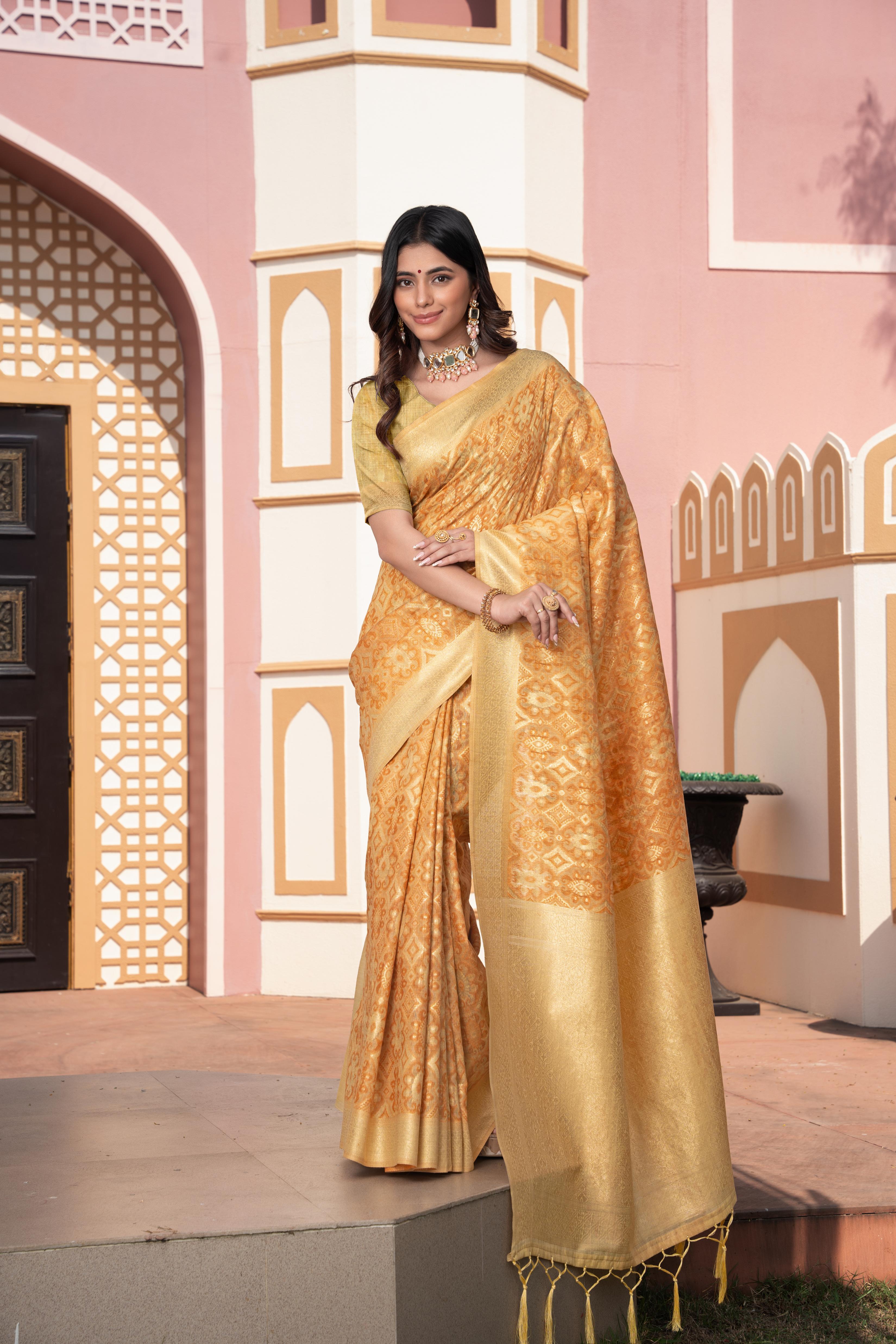 Yellow Cotton Silk Saree At Alagini