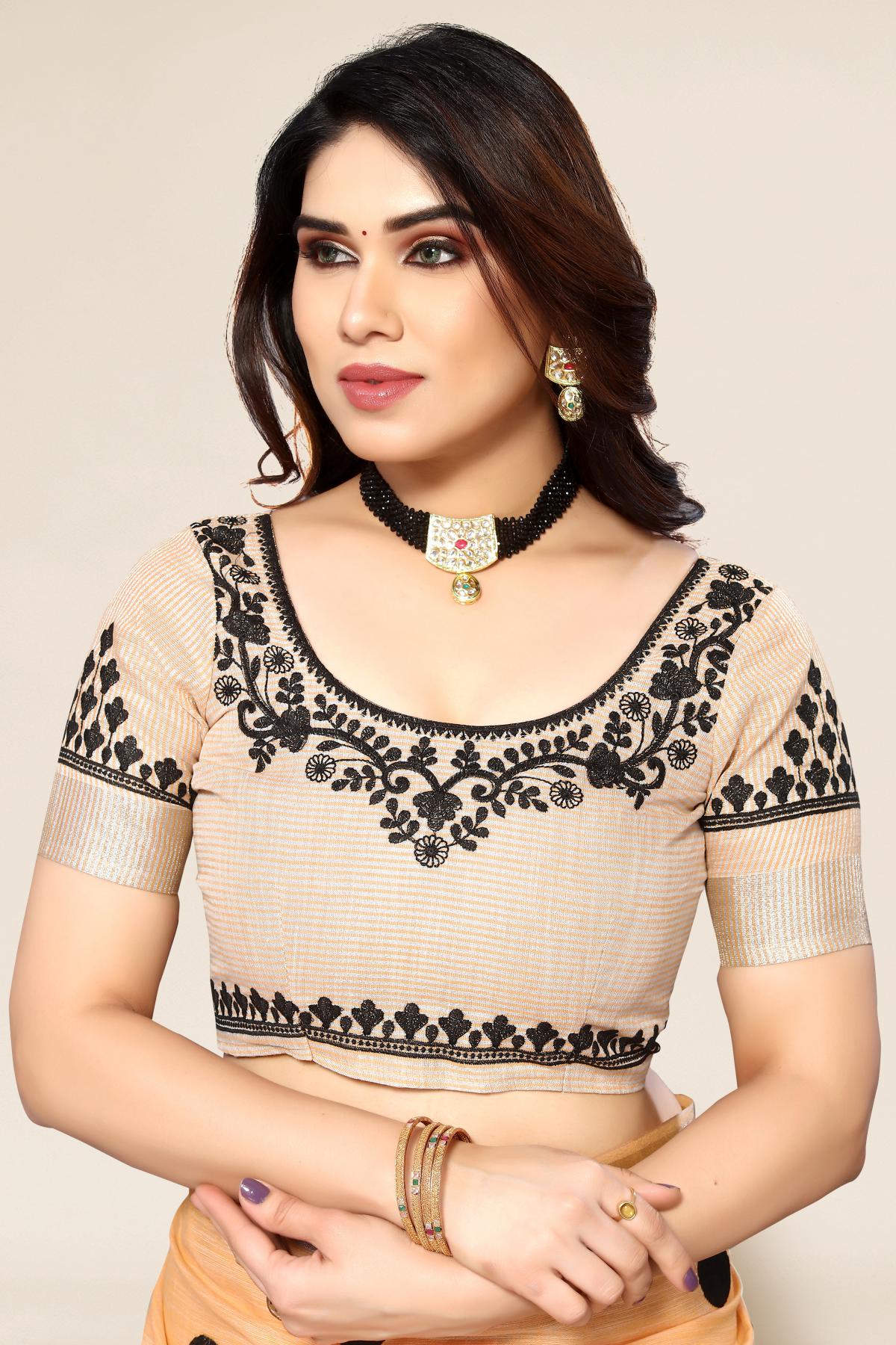 Yellow Polka Dot Linen Saree With Blouse