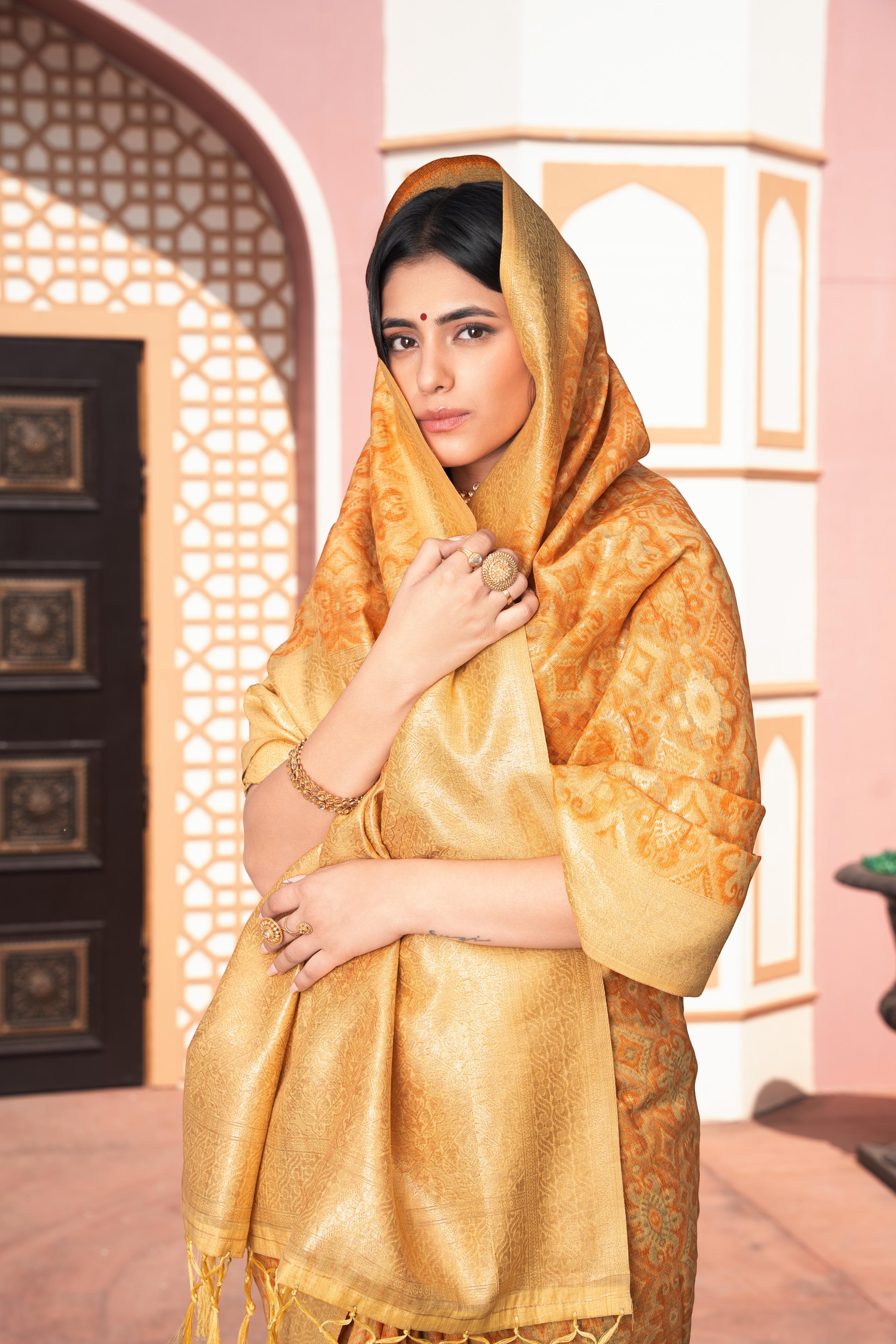 Yellow Zari Woven Cotton Silk Saree For Women