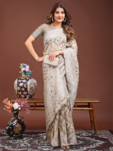 Beige Partywear linen Cotton Saree for women