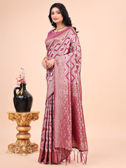Rani Pink Geometric Weaving Zari Cotton Saree