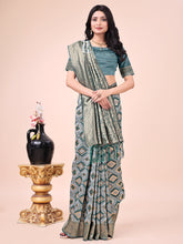 Teal Green Geometric Weaving Zari Cotton Saree For Mehndi