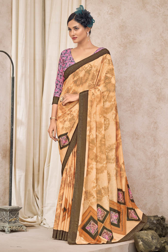 bollywood style beige satin saree online